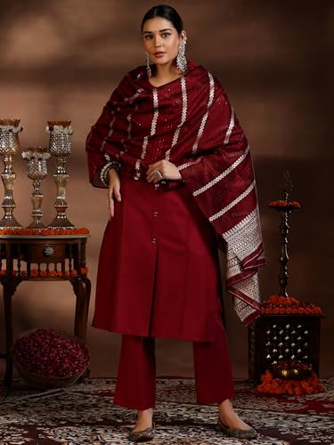 Libas Womens Woven Design Cotton Blend Straight Kurta With Trousers and Dupatta - Authentic Libas Clothing | UrbanThreads - Image 4