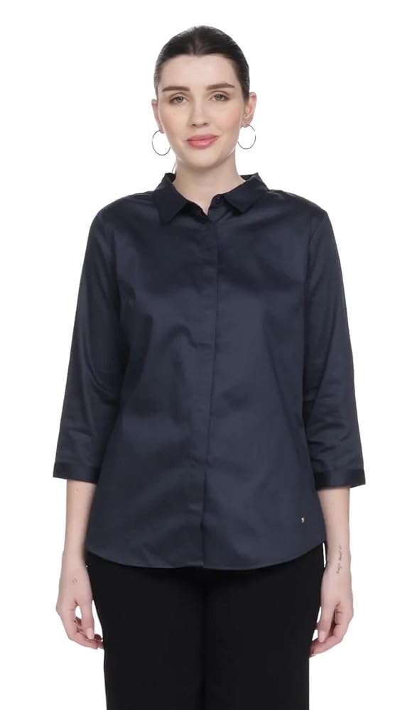 Van Heusen Women's Regular Fit Solid 3/4 Sleeve Cotton Rich Formal Shirt - Authentic Van Clothing | UrbanThreads - Image 3