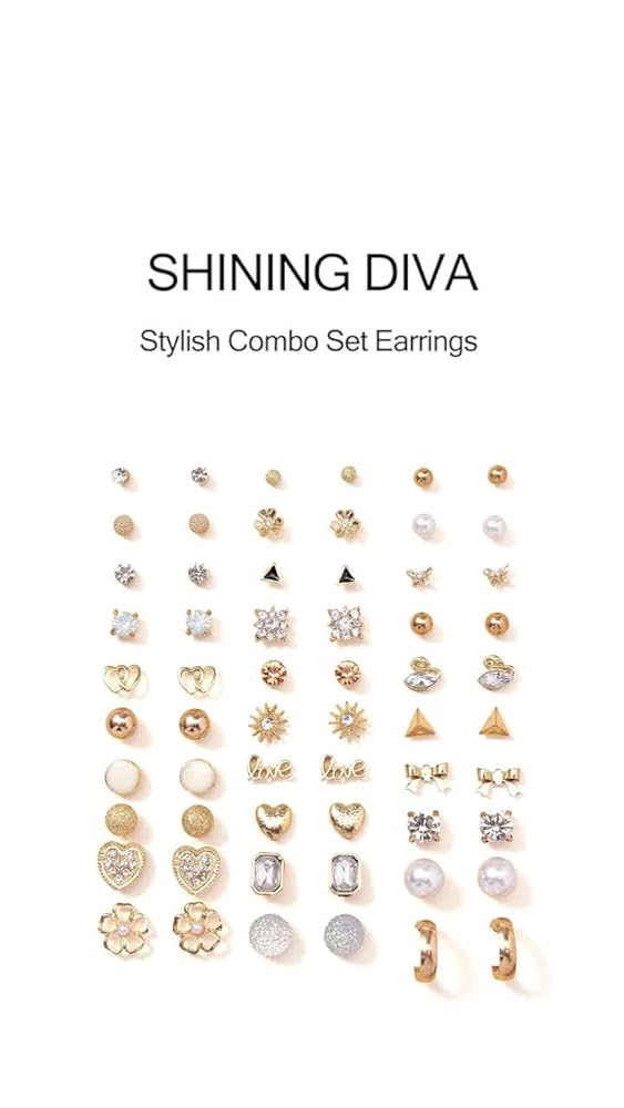 Shining Diva 30 Pairs Earrings Combo Set Crystal Pearl Women - Image 3