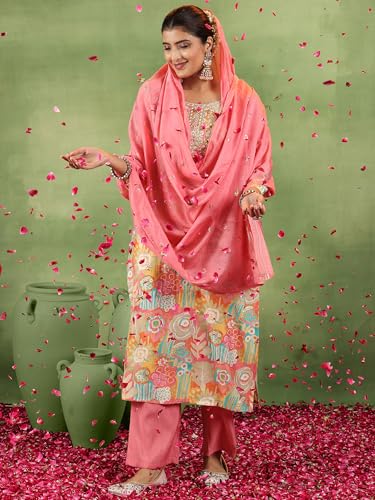 Libas Womens Printed Silk Blend Straight Kurta With Trousers and Dupatta - Authentic Libas Clothing | UrbanThreads - Image 5