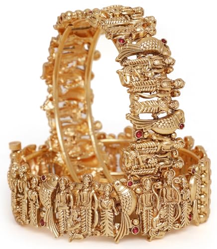 Shining Diva 18k Gold Plated Lord Ram Sita Bangles Set of 2 - Image 2