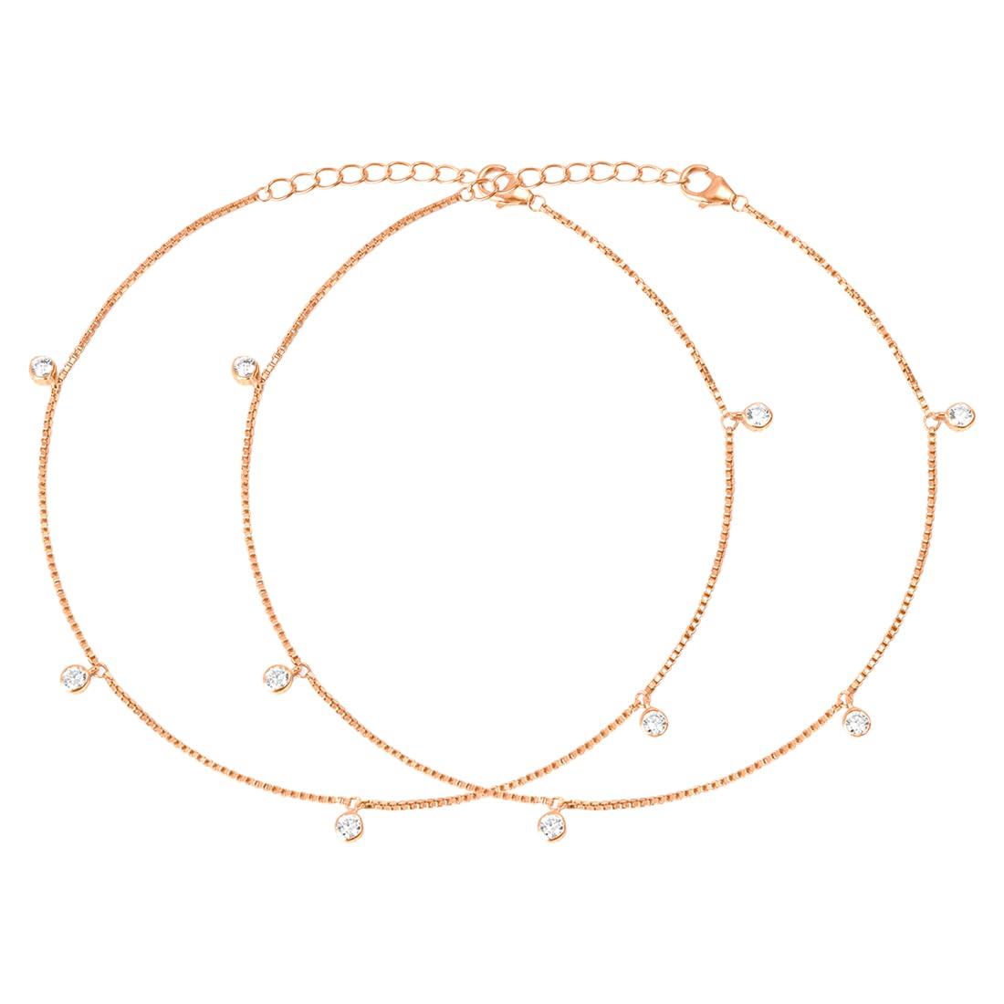 ZAVYA 925 Sterling Silver Rose Gold Plated Anklet Pair for Women | Gift for Women & Girls | With Cer - Authentic ZAVYA Fashion | UrbanThreads