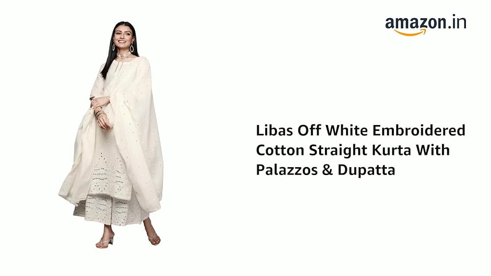 Libas Womens Embroidered Cotton Straight Kurta With Palazzos and Dupatta - Authentic Libas Clothing | UrbanThreads - Image 3