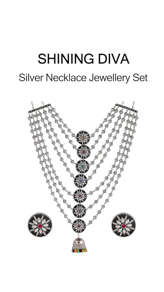 Shining Diva Oxidised Jewellery Set Women Traditional Necklace - Image 3