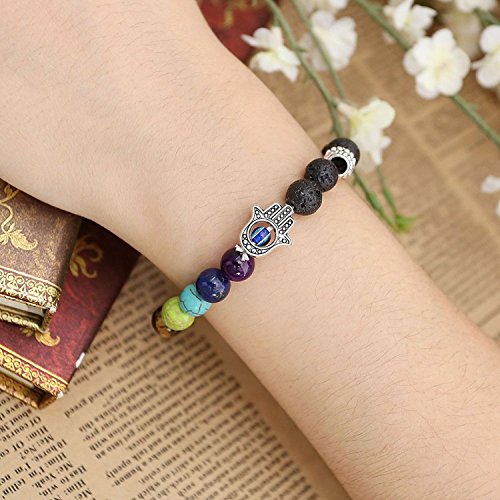 Shining Diva 8mm Lava Rock Beads 7 Chakra Evil Eye Bracelet Unisex - Image 5