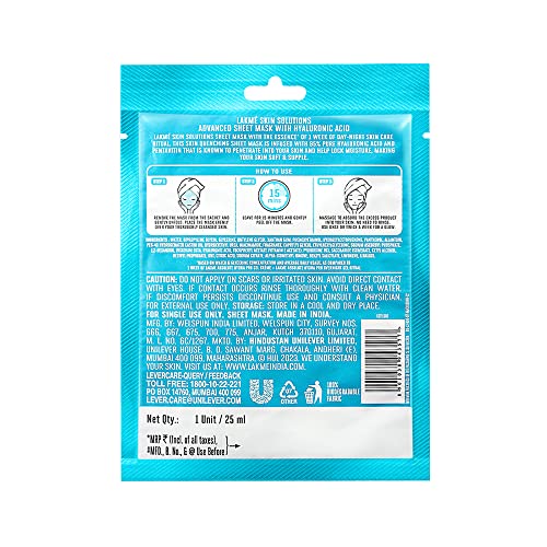 Lakme Solutions Sheet Mask Hydrating Hyaluronic Acid 25ml - Image 4