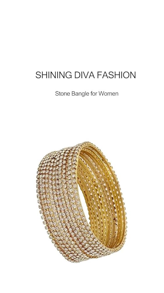 Shining Diva Set of 12 Gold Plated Stone Bangles for Women - Image 3