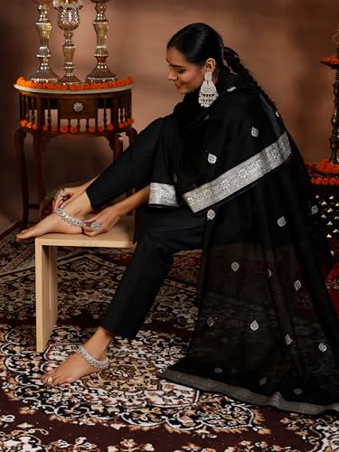 Libas Womens Woven Design Cotton Blend Straight Kurta With Trousers and Dupatta - Authentic Libas Clothing | UrbanThreads - Image 4