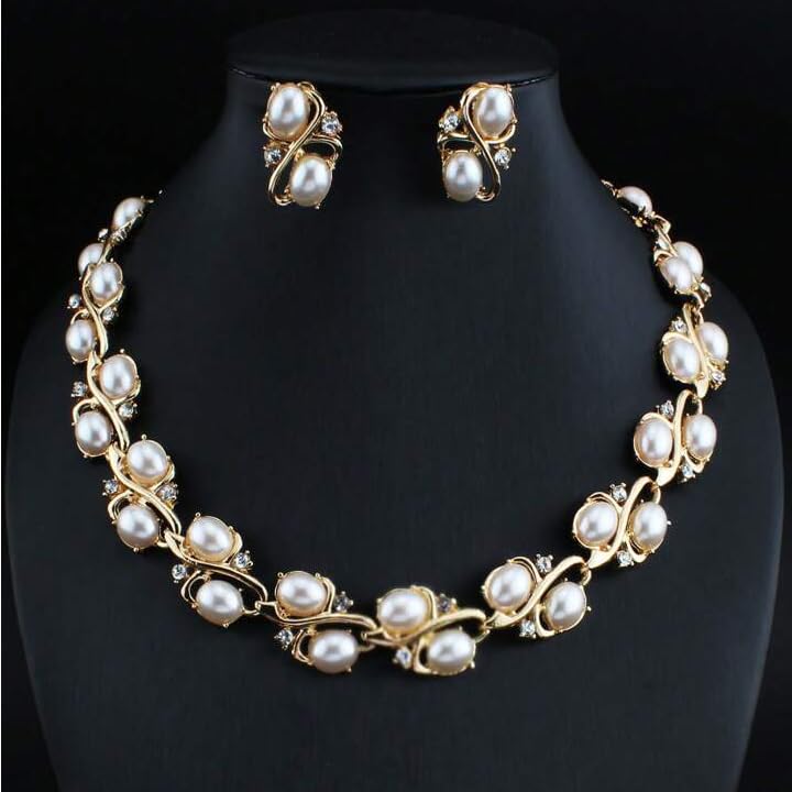 Shining Diva Pearl Choker Necklace Set Gold Plated - Image 5