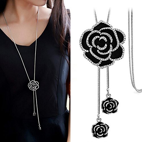UrbanThreads Black Crystal Rose Pendant Necklace Women - Image 4