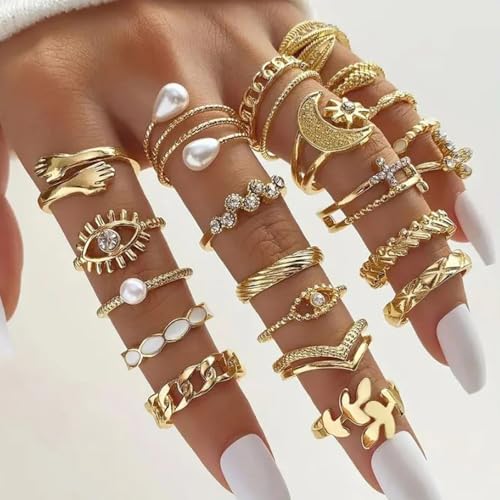 Urban Threads Gold Stacking Ring Set 22 Piece Boho Knuckle Rings - Image 4