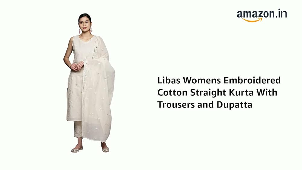 Libas Womens Embroidered Cotton Straight Kurta With Trousers and Dupatta - Authentic Libas Clothing | UrbanThreads - Image 3