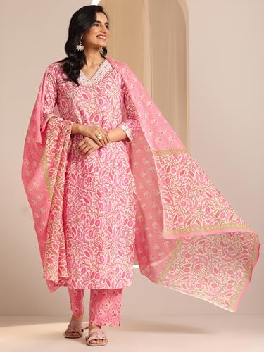 Libas Womens Printed Cotton Straight Kurta With Trousers and Dupatta - Authentic Libas Clothing | UrbanThreads - Image 4