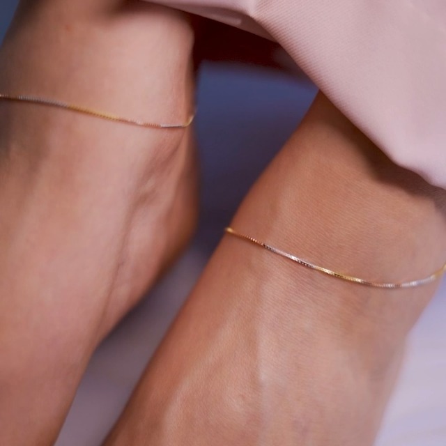 ZAVYA 925 Sterling Silver Triple Tone Chain Anklet Pair - Image 3