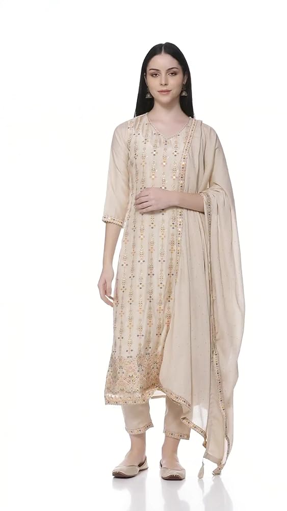 Libas Womens Woven Design Silk Blend Straight Kurta With Trousers and Dupatta - Authentic Libas Clothing | UrbanThreads - Image 3