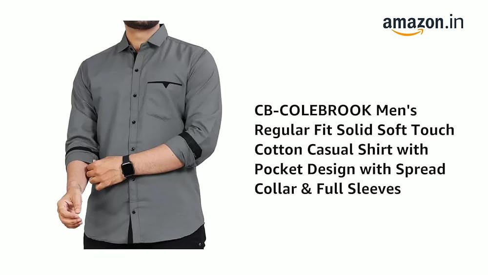 CB-COLEBROOK Men's Regular Fit Solid Soft Touch Cotton Casual Shirt with Pocket Design with Spread C - Authentic Premium Clothing | UrbanThreads - Image 3