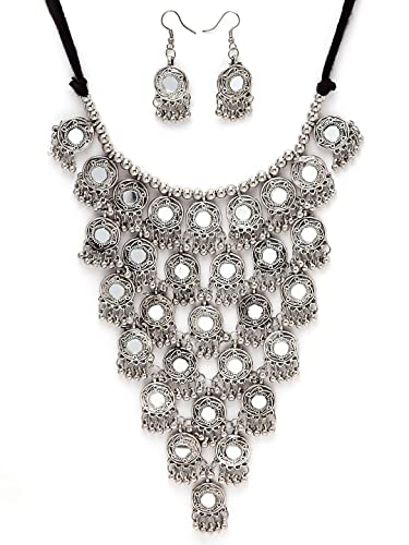 Shining Diva Traditional Oxidised Silver Necklace Set for Women - Image 2