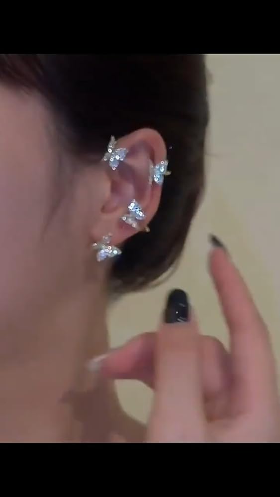 Shining Diva Zircon Butterfly No Piercing Ear Cuff Earrings - Image 4