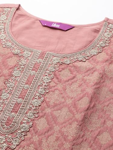 Libas Womens Self Design Silk Blend Straight Kurta With Trousers and Dupatta - Authentic Libas Clothing | UrbanThreads - Image 5