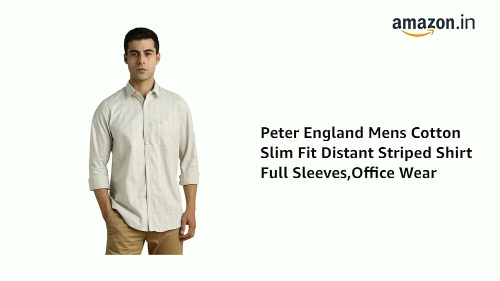 Peter England Mens Cotton Slim Fit Striped Shirt - Image 3