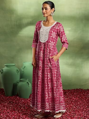 Pink Printed Silk Anarkali Suit Set | Libas - Urban Threads - Image 5