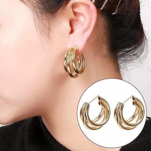 Shining Diva Triple Hoop Earrings for Women and Girls - Image 3