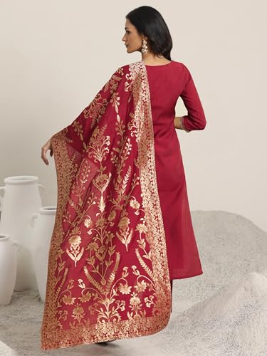 Libas Women's Yoke Design Silk Blend Straight Kurta Trouser with Dupatta Set - Authentic Libas Clothing | UrbanThreads - Image 5