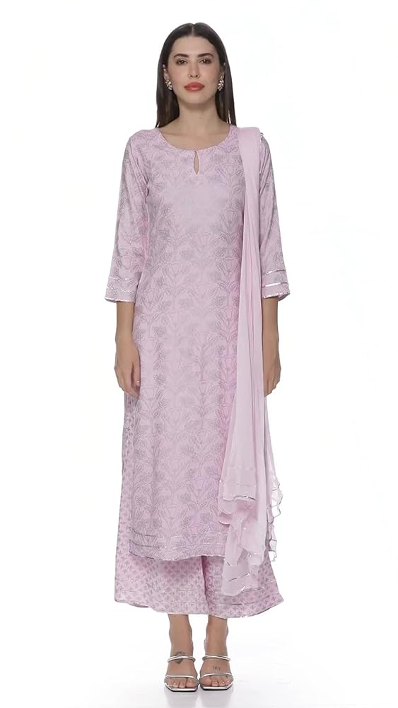 Libas Womens Printed Viscose Straight Kurta With Palazzos and Dupatta - Authentic Libas Clothing | UrbanThreads - Image 3