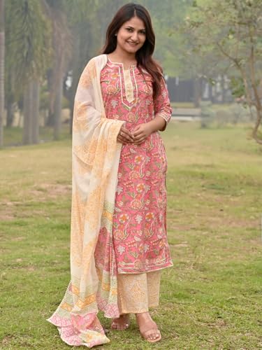 Libas Womens Printed Cotton Straight Kurta With Palazzos and Dupatta - Authentic Libas Clothing | UrbanThreads - Image 5