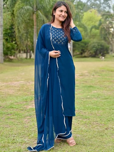 Libas Womens Embroidered Viscose Straight Kurta With Palazzos and Dupatta - Authentic Libas Clothing | UrbanThreads - Image 5
