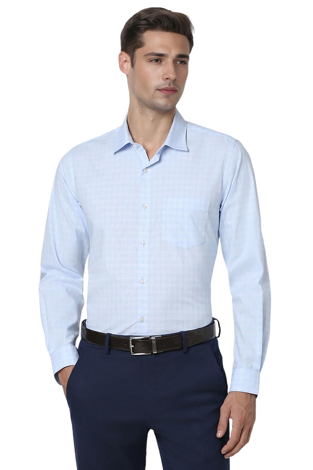 Peter England Men's Slim Fit Checkered Shirt Cotton-Rich