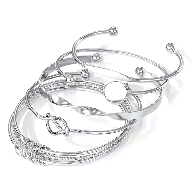 Shining Diva Set of 5 Multilayer Bangle Bracelets for Women