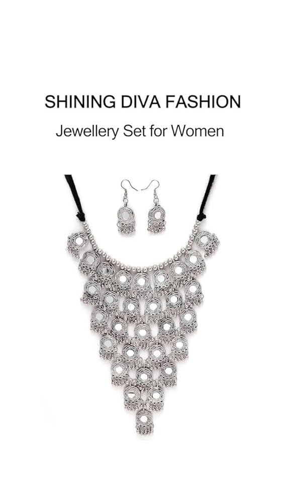 Shining Diva Traditional Oxidised Silver Necklace Set for Women - Image 3