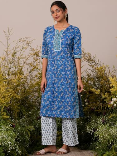 Libas Womens Printed Cotton Straight Kurta With Palazzos and Dupatta - Authentic Libas Clothing | UrbanThreads - Image 3