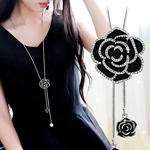UrbanThreads Black Crystal Rose Pendant Necklace Women - Image 5
