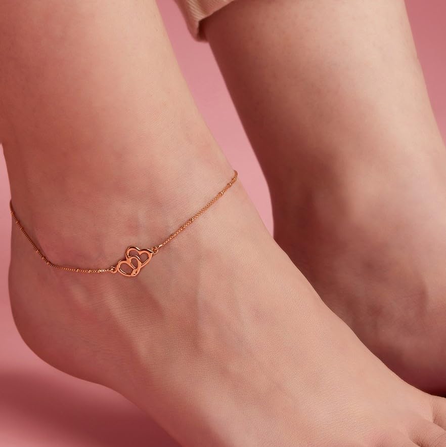 ZAVYA 925 Sterling Silver Fused Hearts Rose Gold Plating Anklet (Single) | Gift for Women & Girls | - Authentic ZAVYA Fashion | UrbanThreads - Image 4