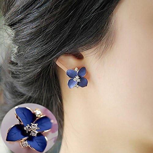 Shining Diva Enamel Blue Flower Stud Earrings for Women - Image 4
