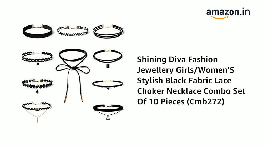 Shining Diva Black Fabric Lace Choker Necklace Set - Image 3