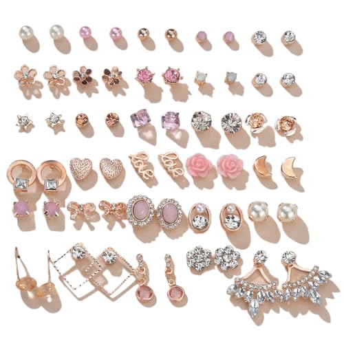 Shining Diva 30 Pairs 18k Rose Gold Earrings for Women and Girls - Image 2