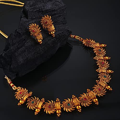Shining Diva 18k Gold Plated Choker Necklace Set - Image 5
