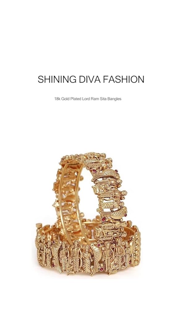 Shining Diva 18k Gold Plated Lord Ram Sita Bangles Set of 2 - Image 3