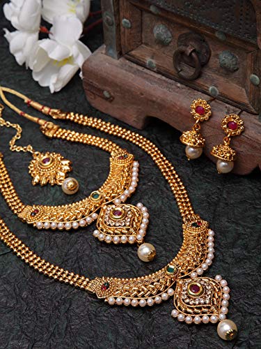 Shining Diva 18k Gold Plated Pearl Necklace Combo - Image 4