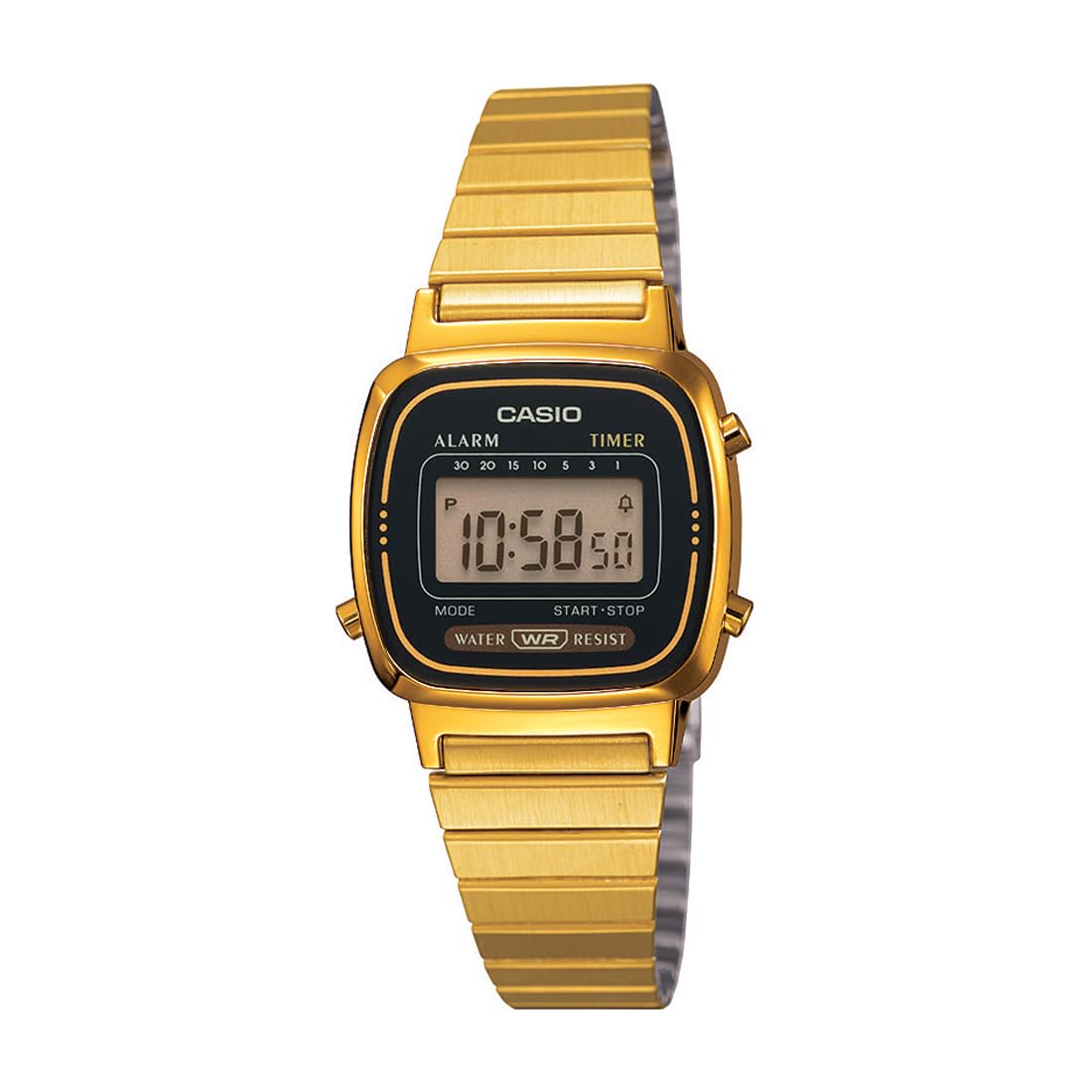 Casio Women LA670WGA-1DF Black Digital Dial Gold Band