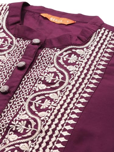 Gerua Silk Blend Kurta Set | Yoke Design, Trousers & Dupatta - UrbanThreads - Image 5