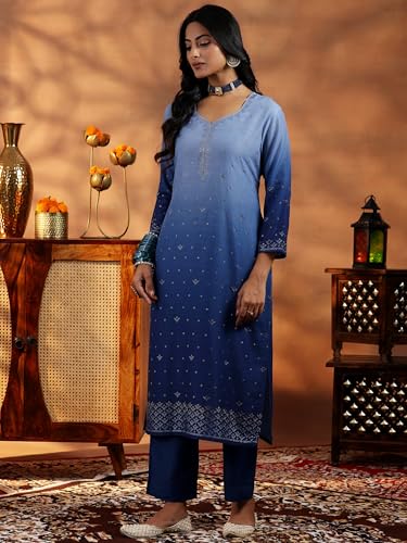 Libas Womens Embellished Muslin Straight Kurta With Trousers and Dupatta - Authentic Libas Clothing | UrbanThreads - Image 4
