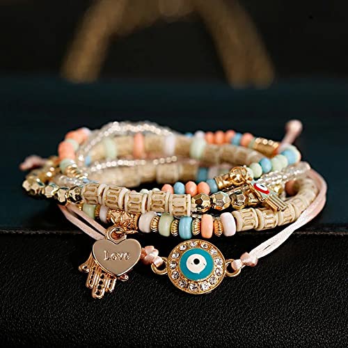 Shining Diva Bohemian Stackable Hamsa Hand Evil Eye Bracelets - Image 5