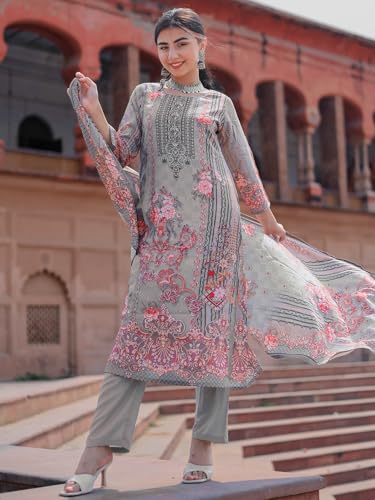 Libas Womens Printed Silk Blend Pakistani Kurta With Trousers and Dupatta - Authentic Libas Clothing | UrbanThreads - Image 3