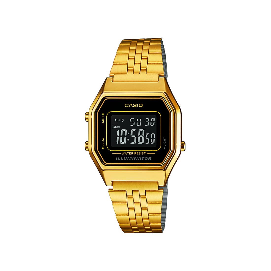 Casio LA680WGA-1BDF Black Digital Dial Gold Stainless Steel Band