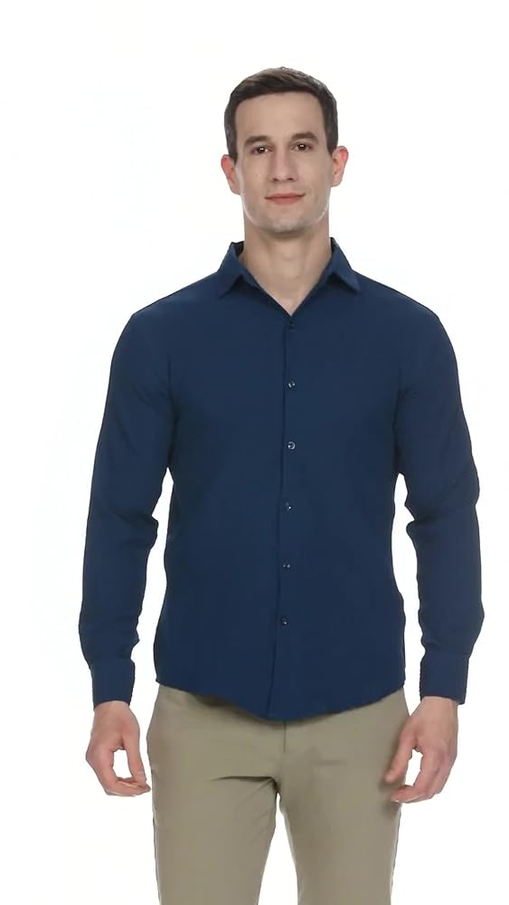 GRECIILOOKS Men's Formal Button Down Shirt – Slim Fit Shirt's for Men | Textured Long Sleeve Polycot - Authentic GRECIILOOKS Clothing | UrbanThreads - Image 3