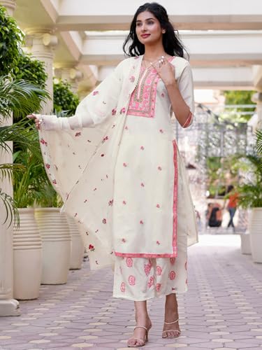 Libas Womens Yoke Design Cotton Straight Kurta With Palazzos and Dupatta - Authentic Libas Clothing | UrbanThreads - Image 5